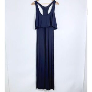 Betsey Johnson Racerback Maxi Dress Sz 6 Midnight Blue Jersey Knit Soft Stretchy